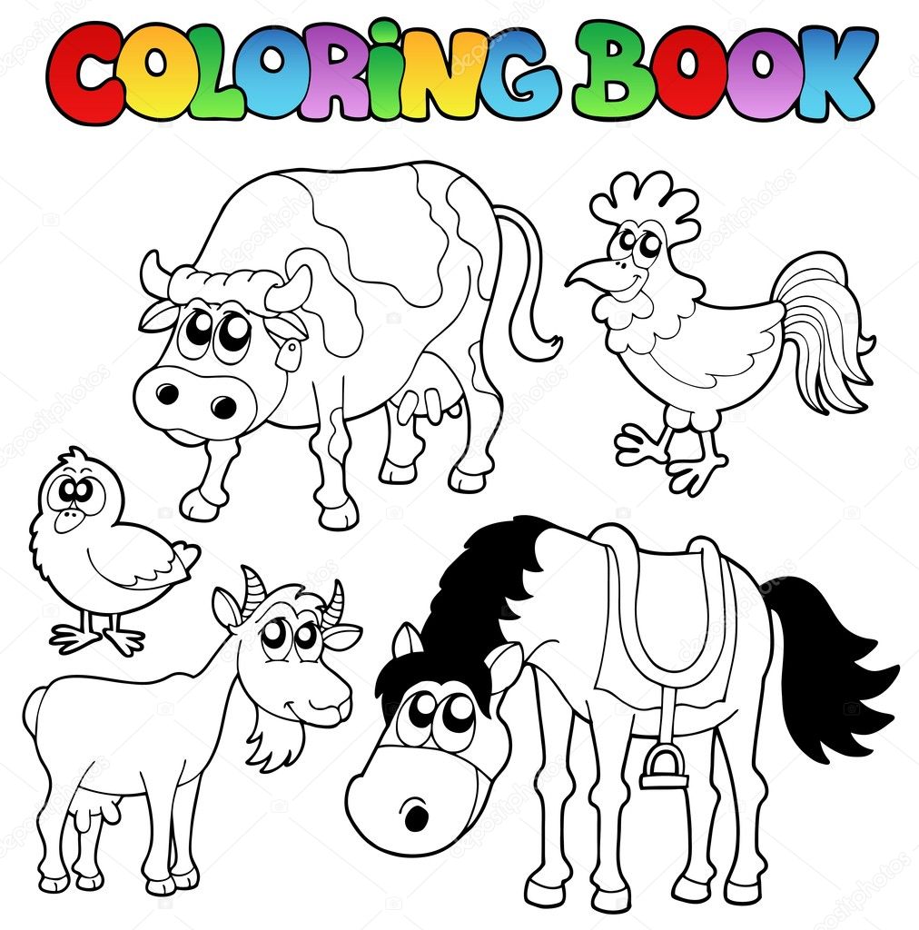 Libro para colorear con dibujos animados de granja vector de stock por clairev