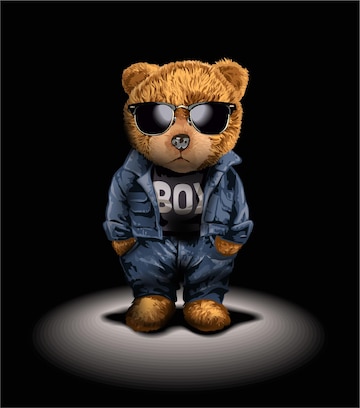 Premium vector bear toy in fashion style under stage lighting illustration