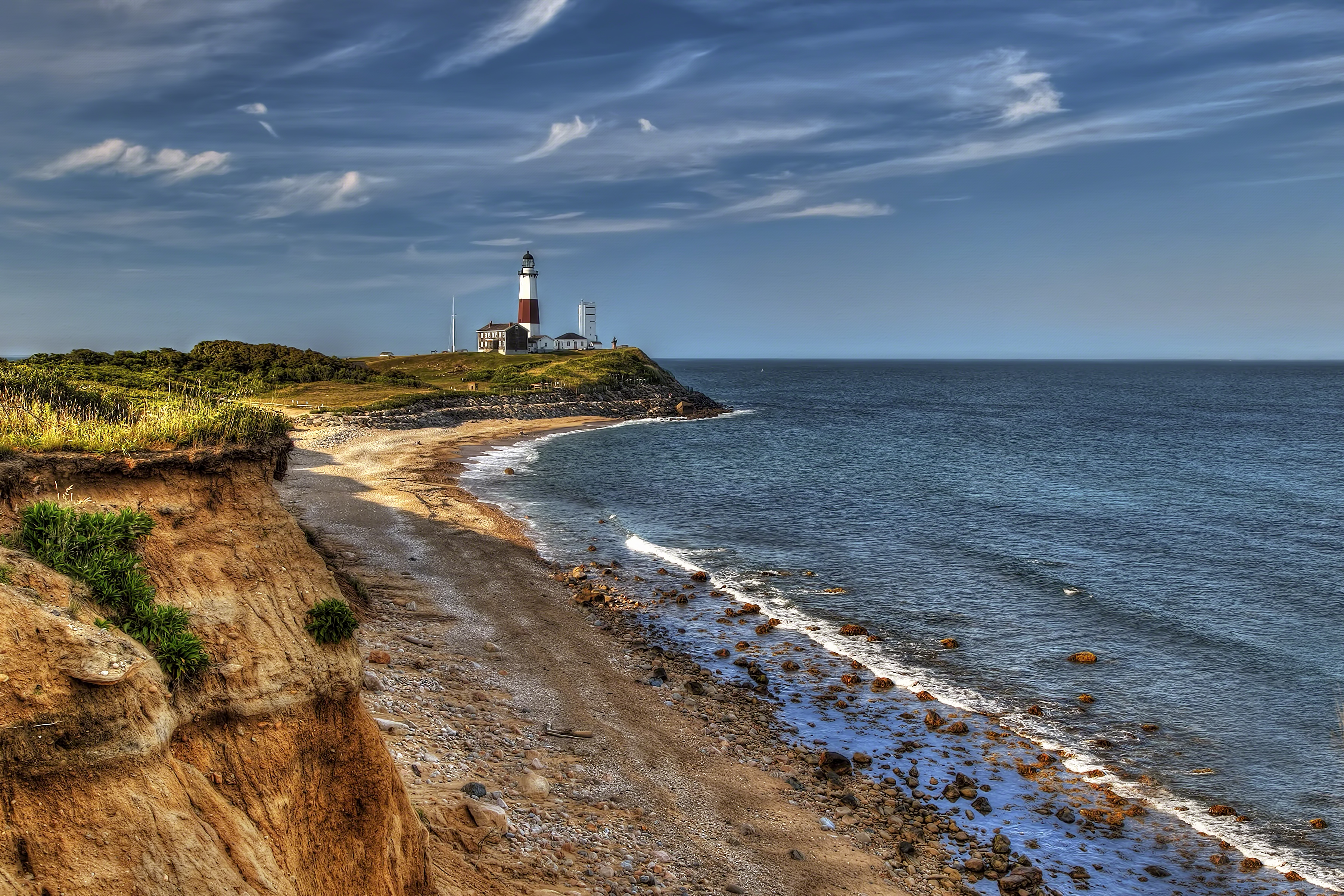 Wallpaper ocean lighthouse newyork beach rock point longisland atlantic shore montauk hdr bluff x