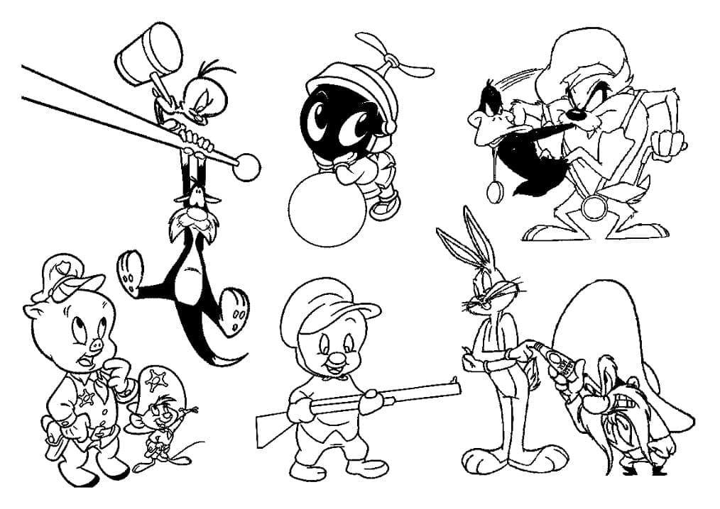 Characters from looney tunes coloring page