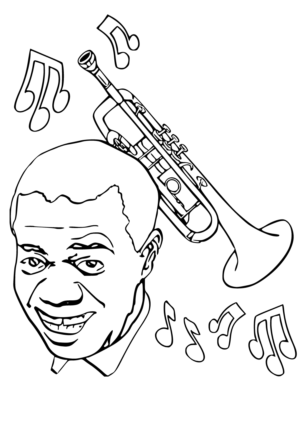 Free printable black history month louis armstrong coloring page sheet and picture for adults and kids girls and boys