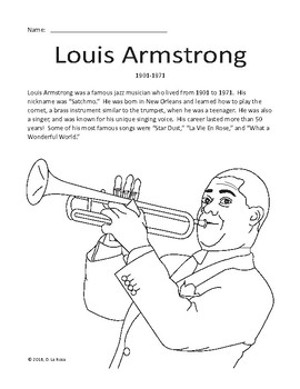 Louis armstrong biography coloring page and word search tpt