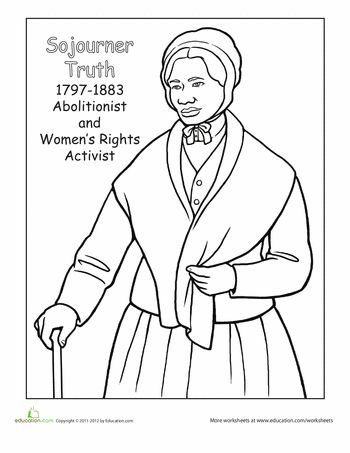 Sojourner truth coloring page worksheet education black history month activities black history month crafts black history printables