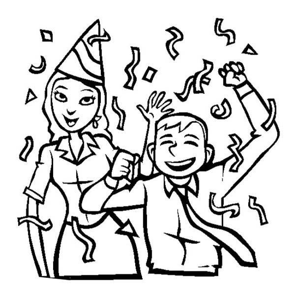Celebrate new year with office party coloring page