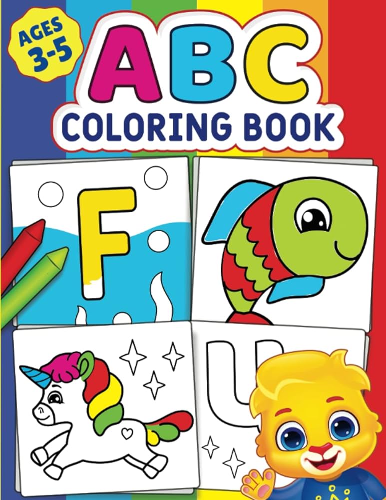 Abc coloring book color animals birds vehicles fruits toys alphabets for boys