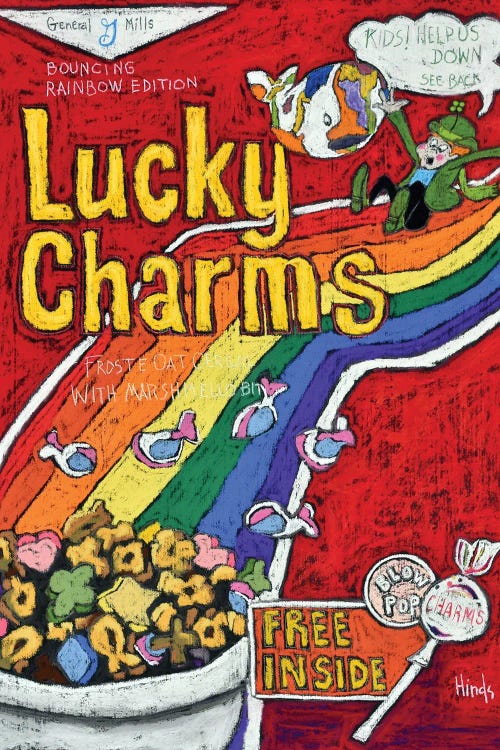 Vintage lucky charms cereal box canvas print by david hinds