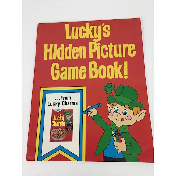 Vintage lucky charms cereal hidden picture game book coloring promo new toy