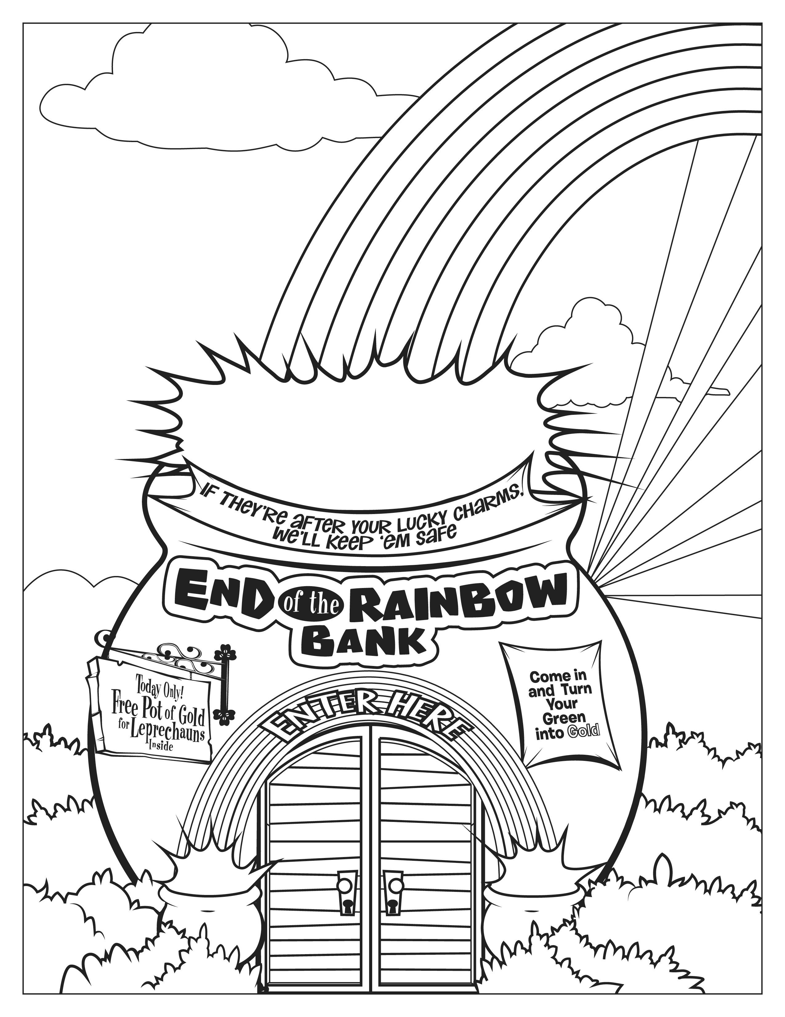 Lucky charms end of the rainbow bank coloring page coloring pages heart for kids free kindergarten worksheets