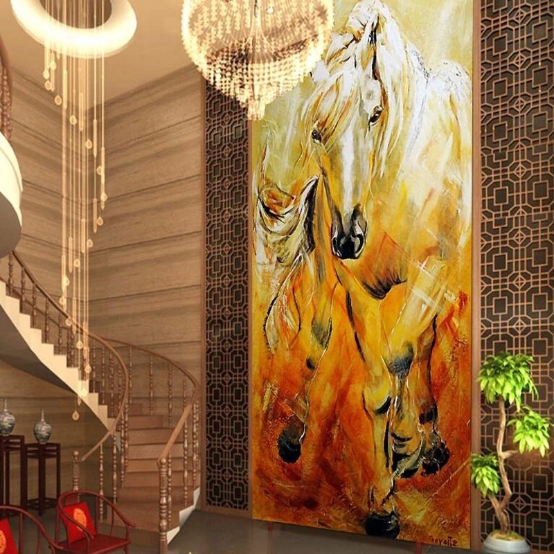 Wellyu custom large frescoes golden horses lucky feng shui european new fashion living room background wall wallpaperfashion wallpaperwallpaper fashionwall wallpaper