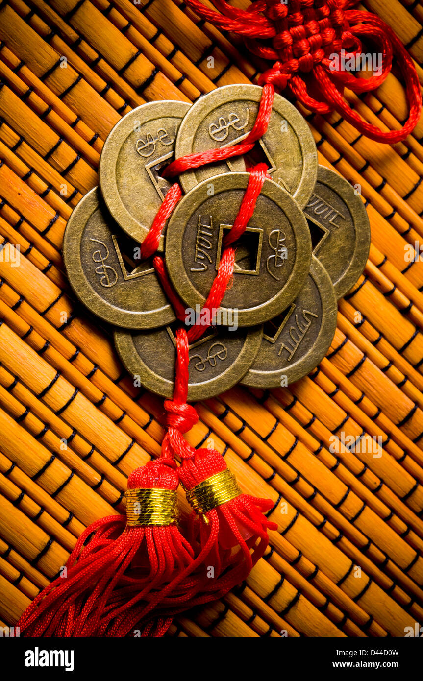 Chinese feng shui coins for wealth and success stock photo