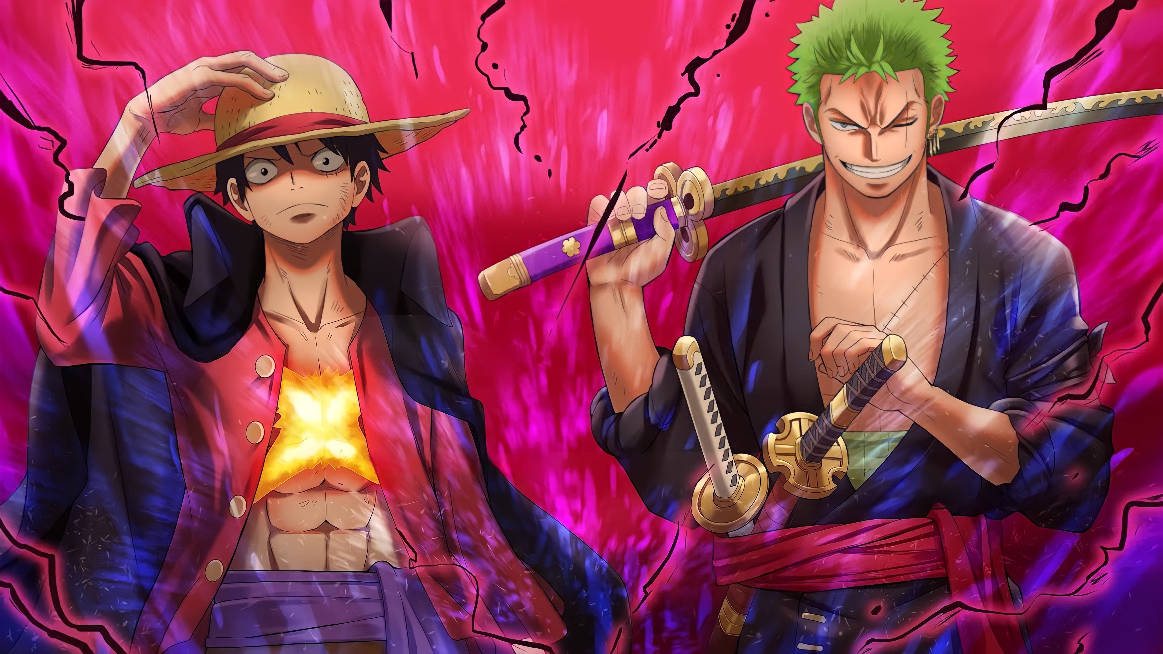 One Piece Red Luffy Zoro Nami Anime Wallpaper 4k HD ID:10551