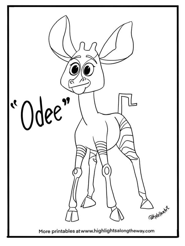 Odee the okapi madagascar a little wild coloring page
