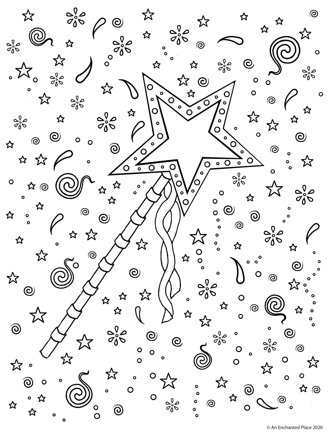 Magic wand colouring picture â an enchanted place