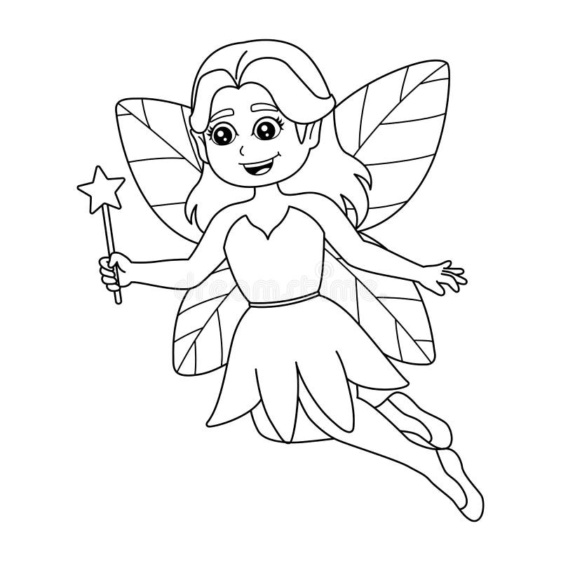 Fairy holding magic wand coloring page isolated stock vector