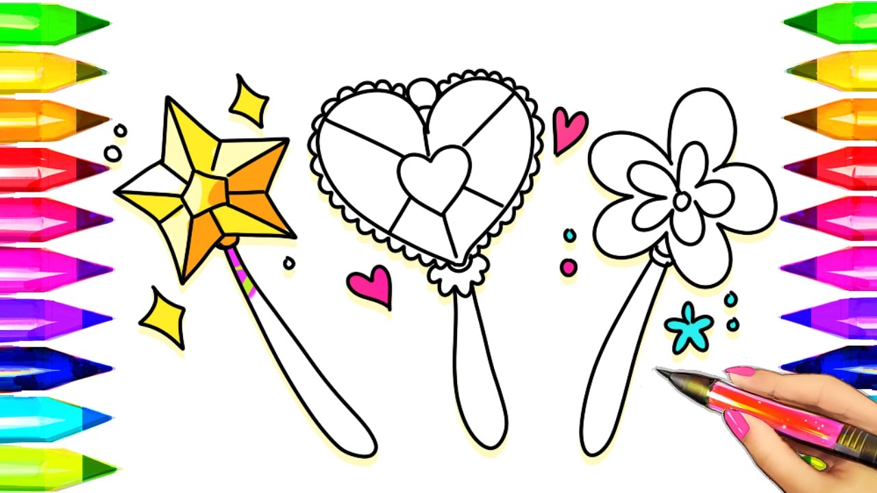 Magic wand coloring pages learn colors for kids with princess fairy magic wand coloring book pages