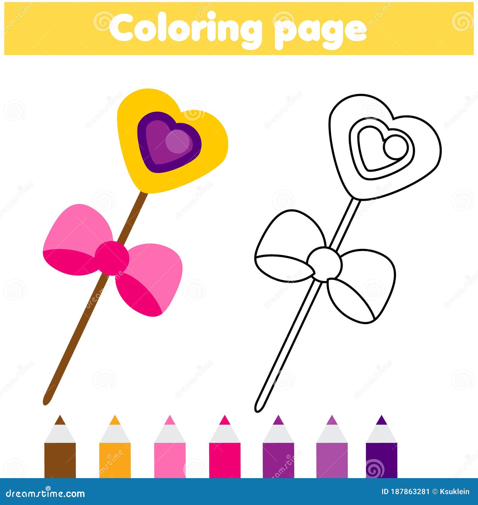 Coloring page with magic wand drawing kids activity stock vector
