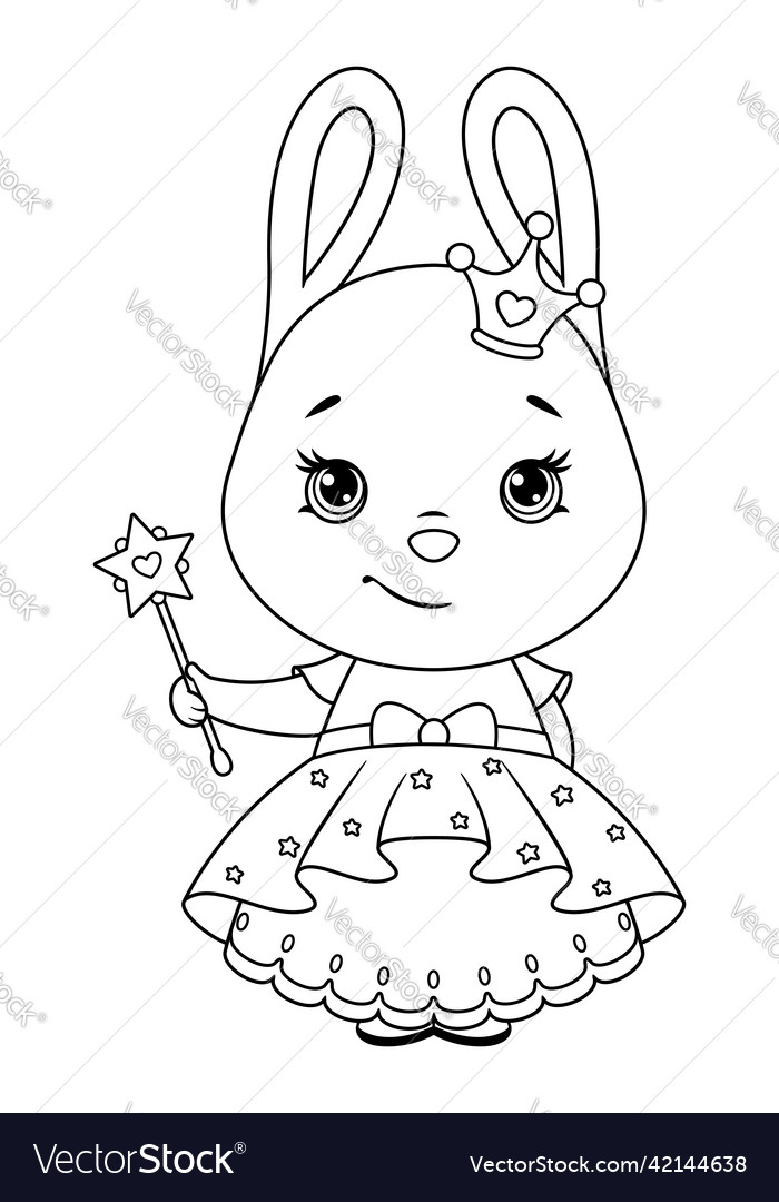 Bunny princess with magic wand coloring page vector image