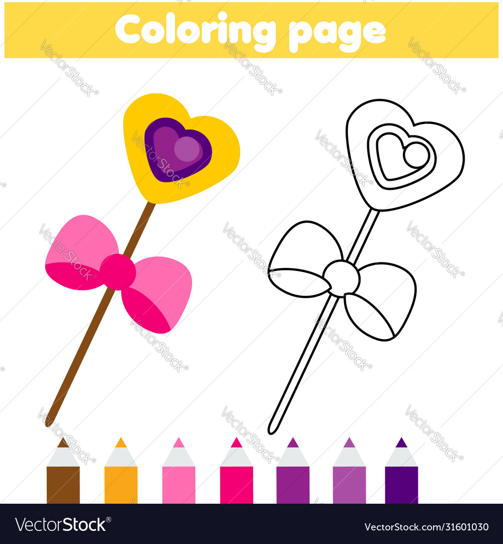 Coloring page with magic wand drawing kids vector image