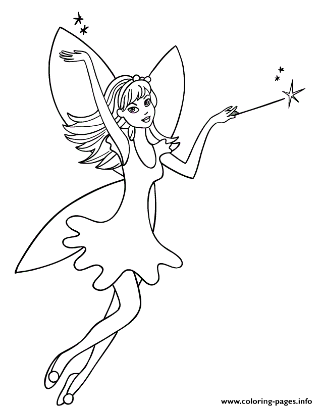 Fairy princess with magic wand coloring page printable