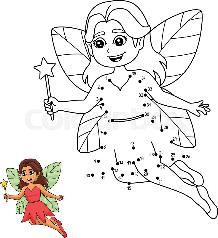 Dot to dot fairy holding magic wand coloring page stock vector
