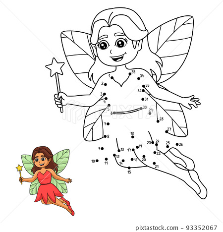 Dot to dot fairy holding magic wand coloring page