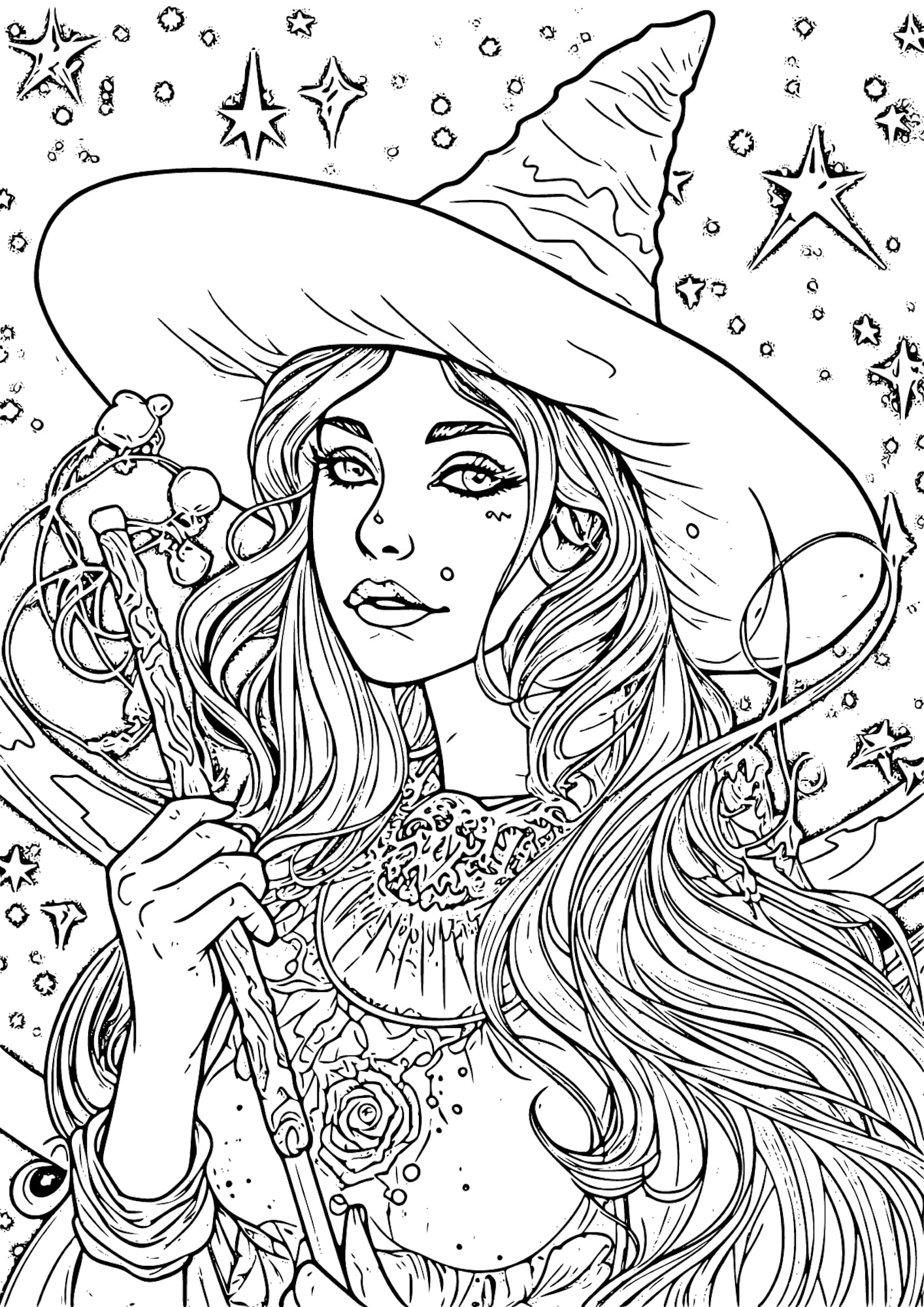 Captivating witch coloring pages for kids and adults