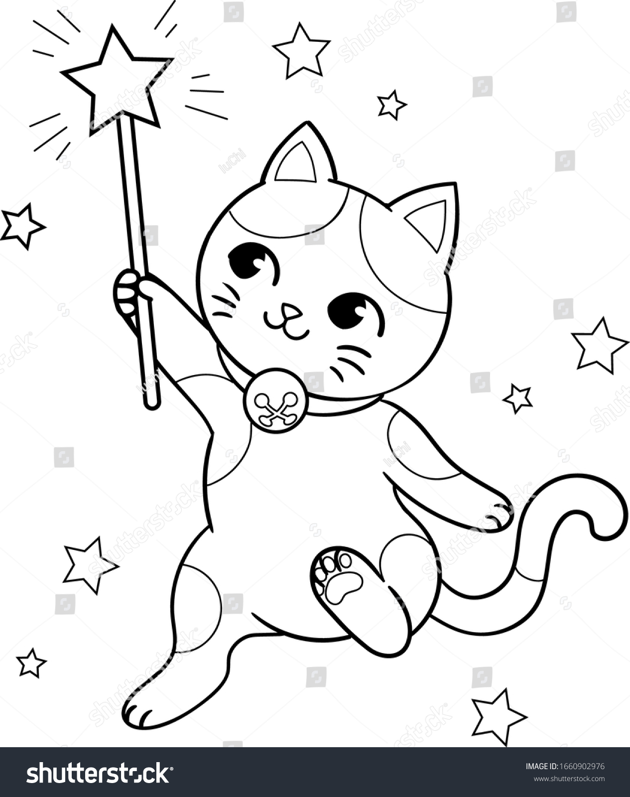 Cute kitten magic wand stars vector stock vector royalty free