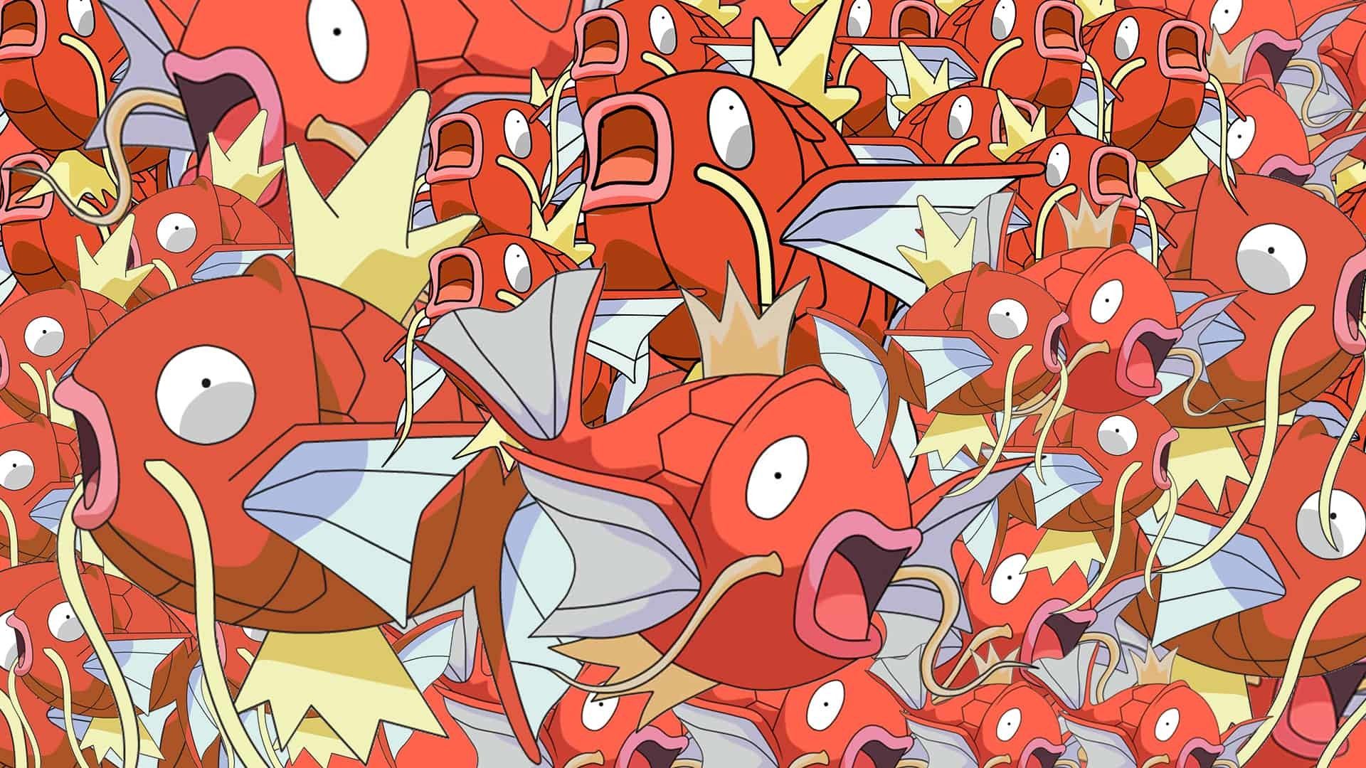 Wallpaper mustache, squirt, waterfall, fish, art, red, pokemon, Magikarp  for mobile and desktop, section аниме, resolution 2000x1125 - download