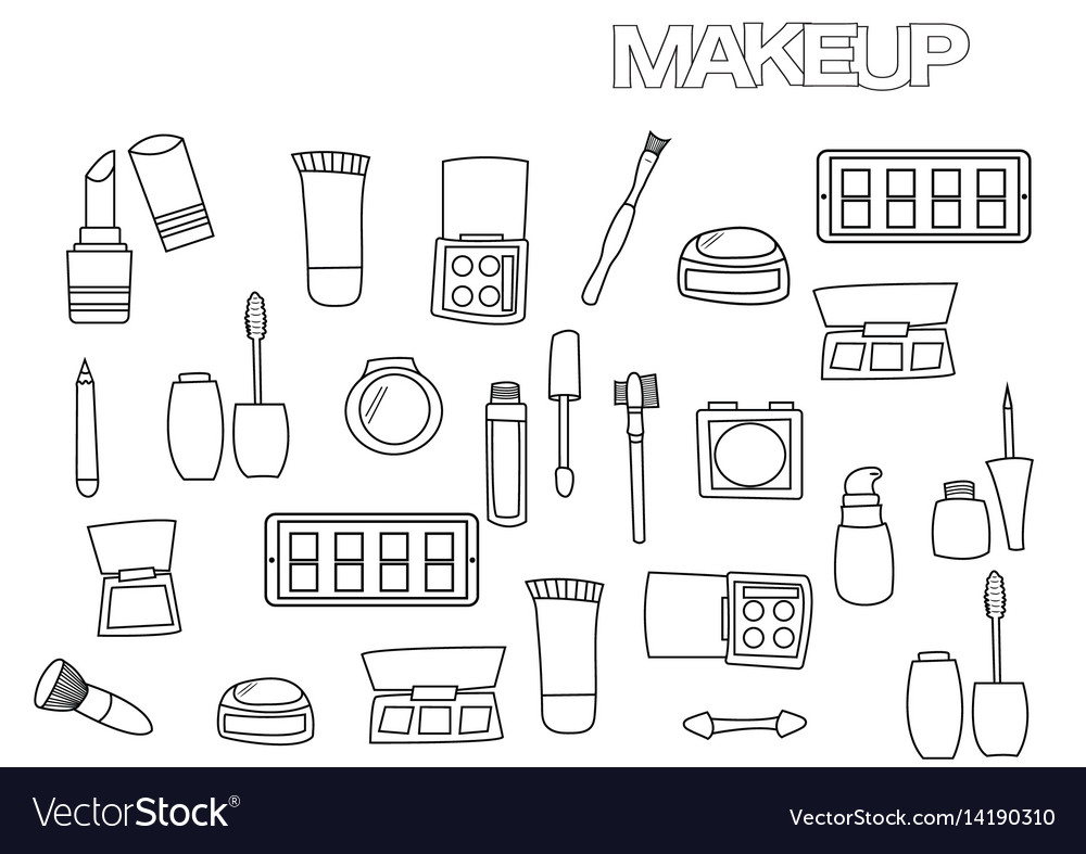 Hand drawn makeup set coloring book page vector image