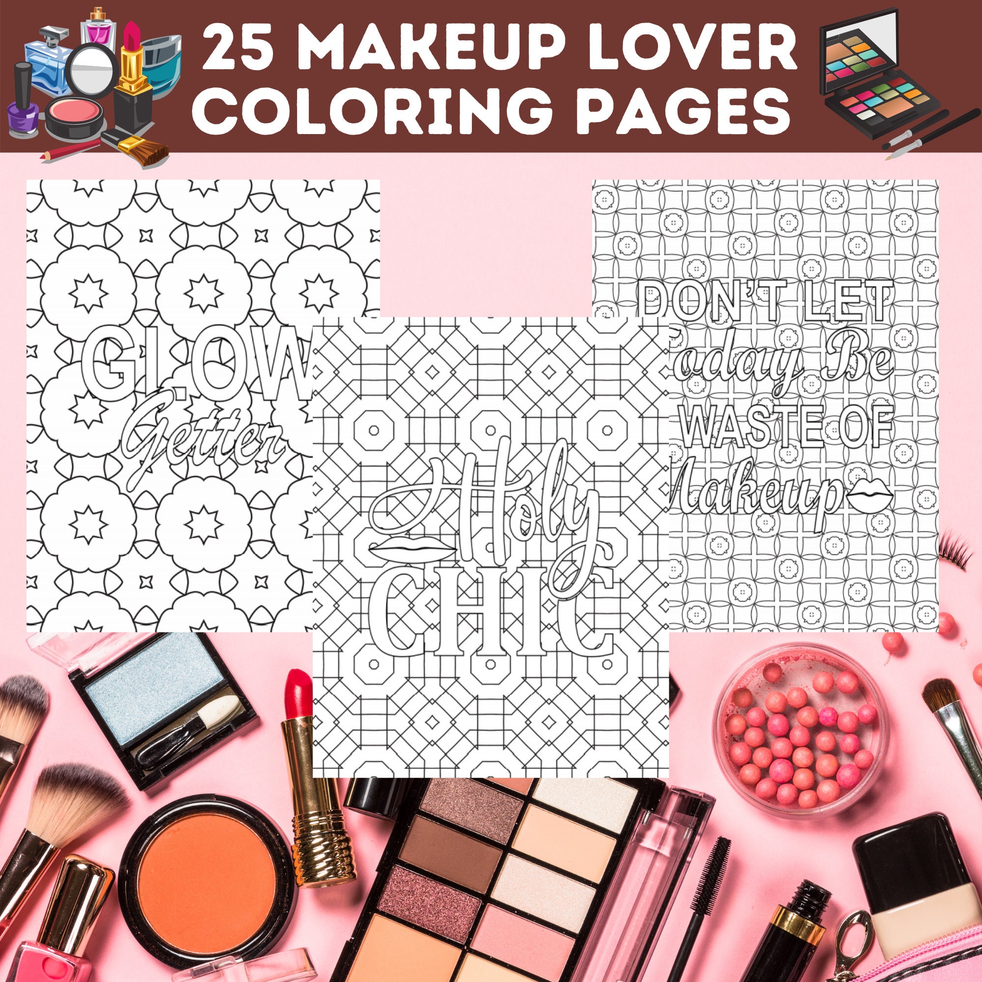Makeup lover coloring pages bundle glamour makeup printable coloring pages for fashionistas and makeup lovers instant download