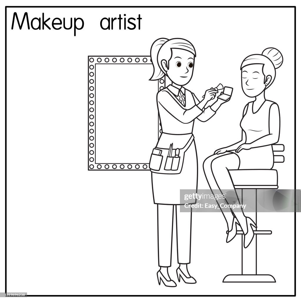 Vector illustration of makeup artist beauty advisor isolated on white background jobs and occupations concept cartoon characters education and school kids coloring page printable activity worksheet flashcard high