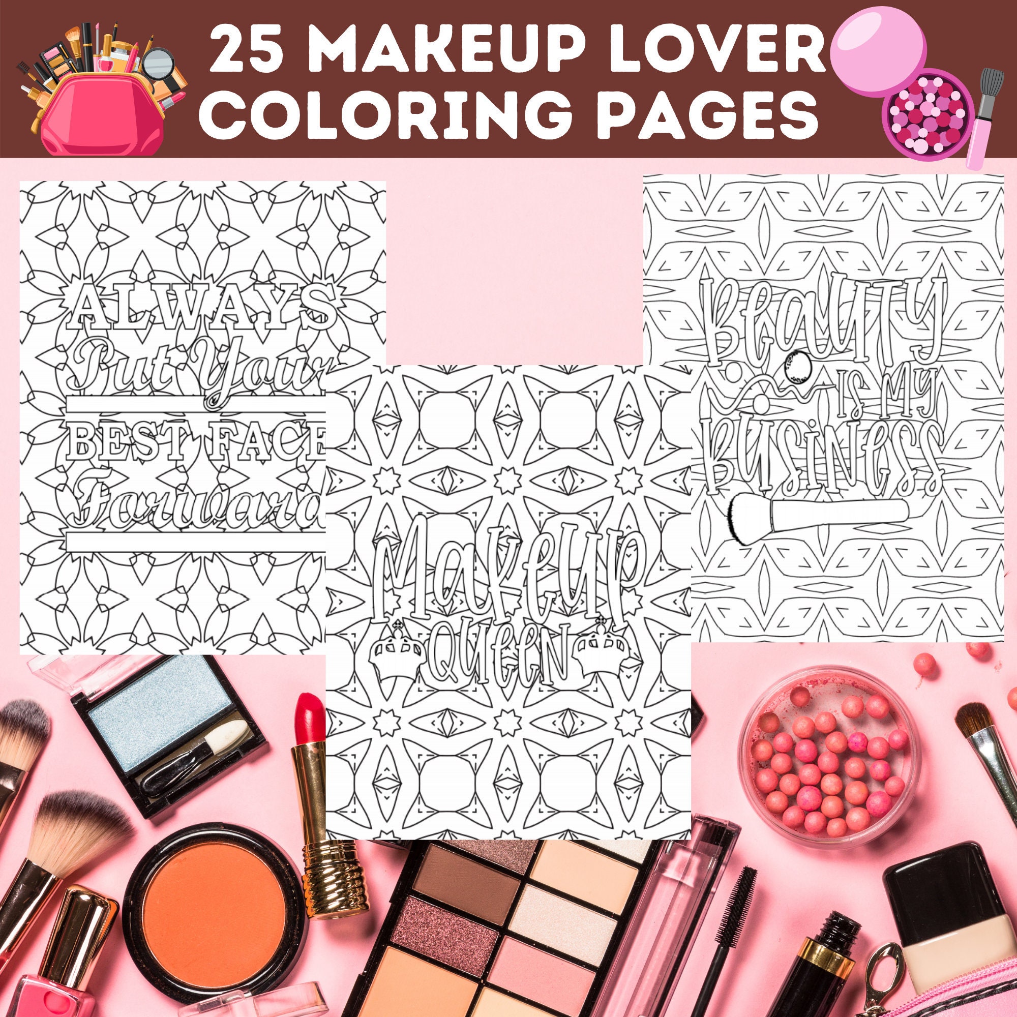Makeup lover coloring pages bundle glamour makeup printable coloring pages for fashionistas and makeup lovers instant download