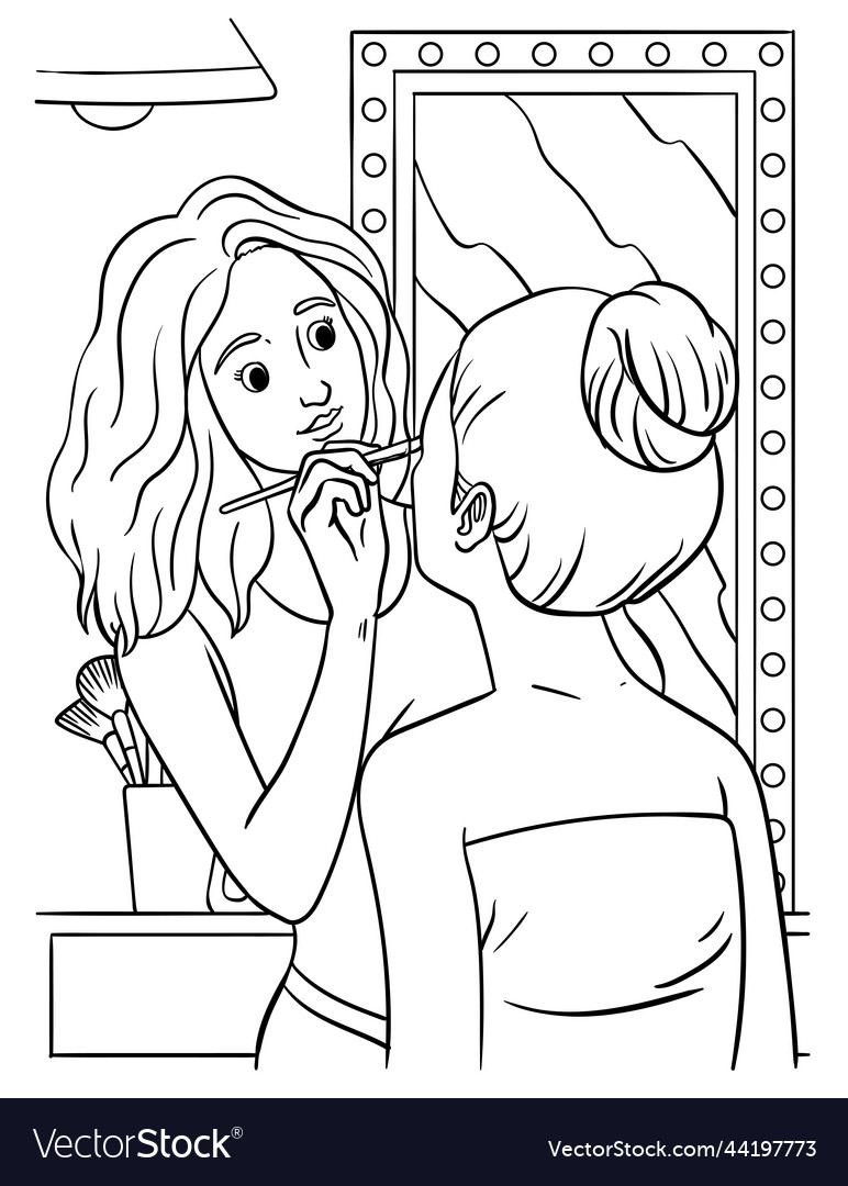 Makeup artist coloring page for kids royalty free vector