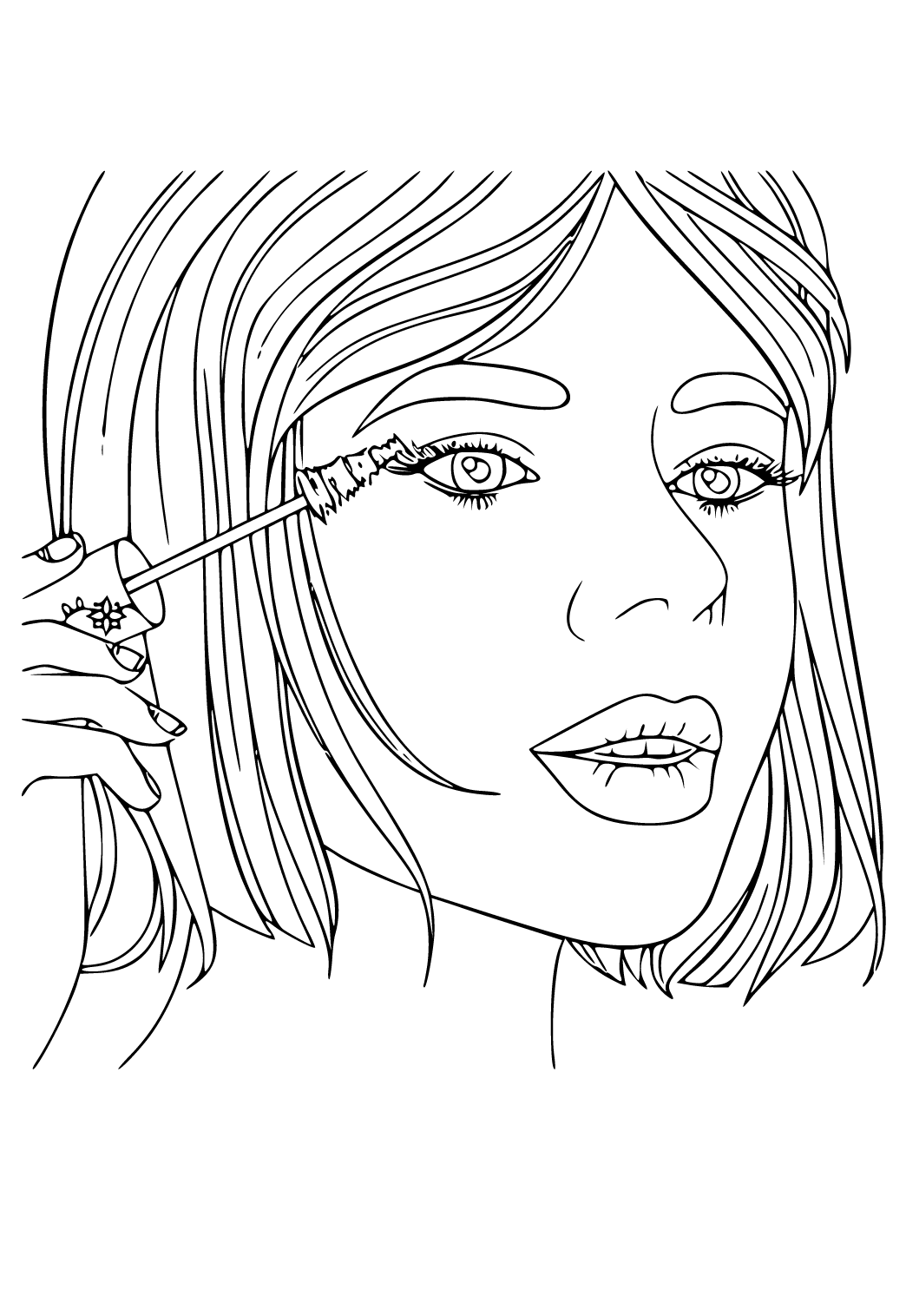 Free printable makeup eyelashes coloring page for adults and kids