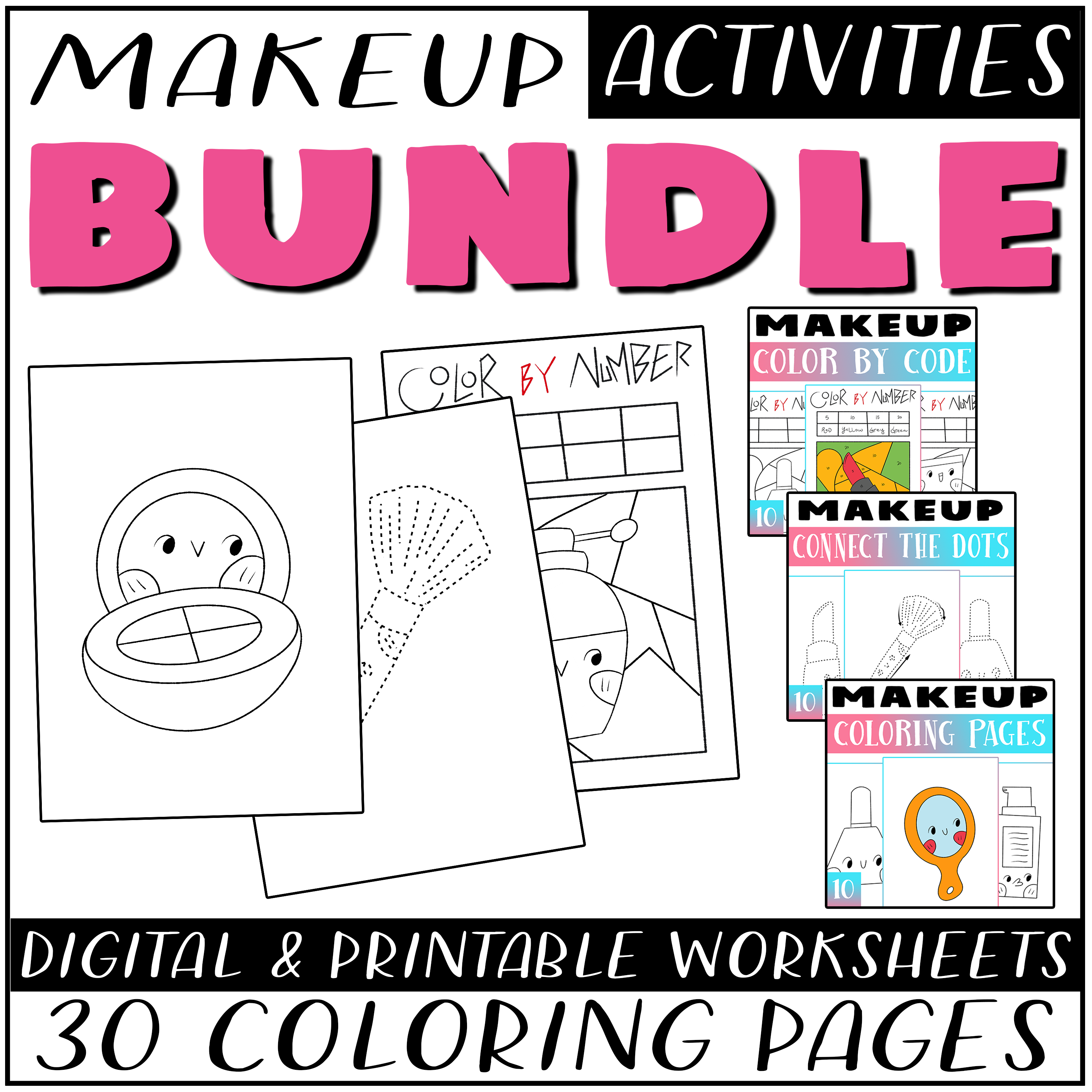 Makeup activity bundle makeup coloring pages color by number dot to dot made by teachers