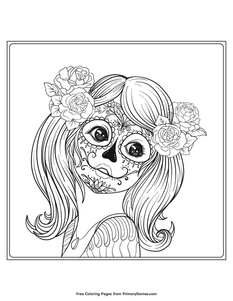 Girl in sugar skull makeup coloring page â free printable pdf from
