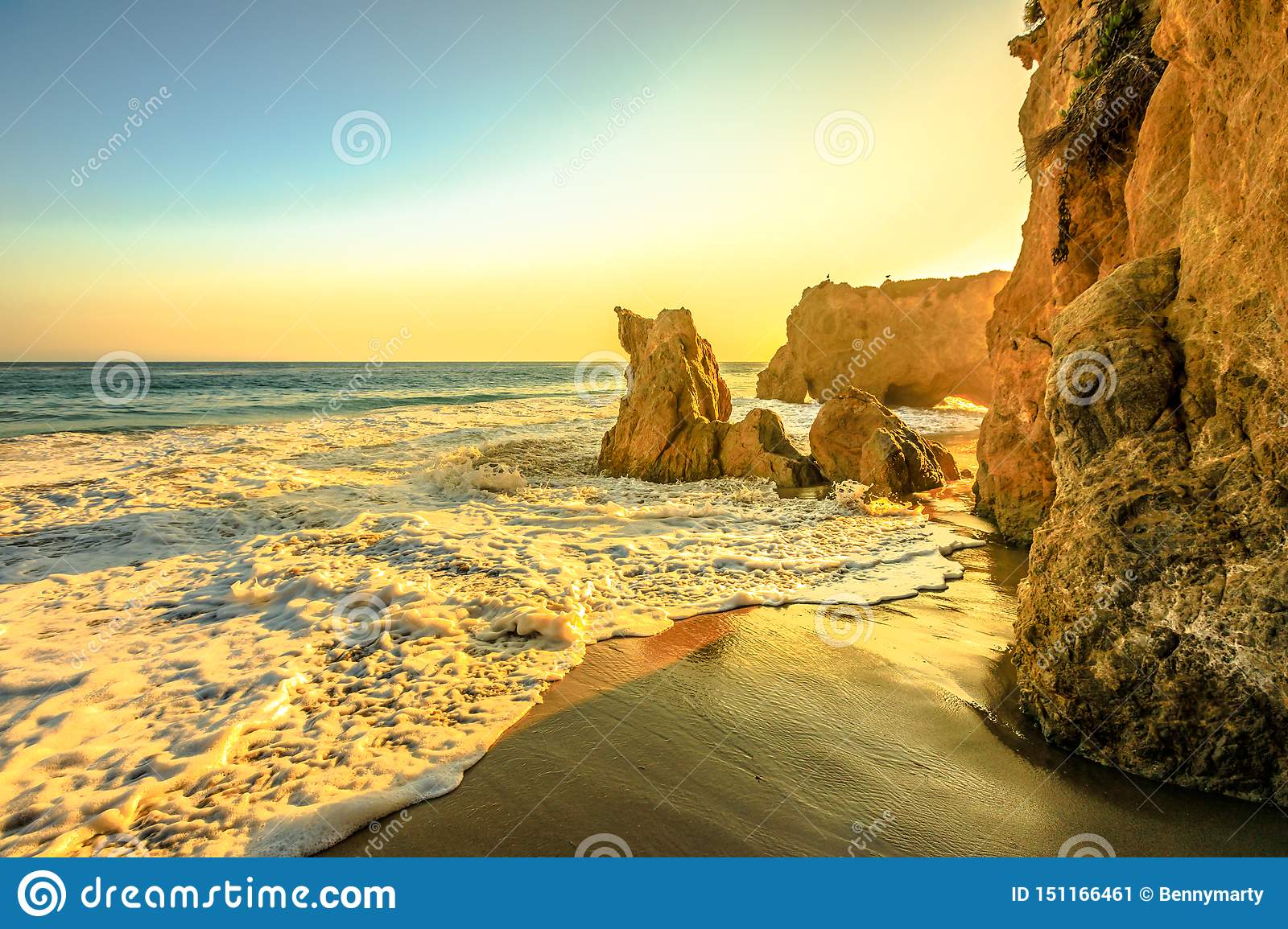 California sunset beach background stock image