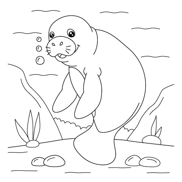 Premium vector manatee coloring page for kids