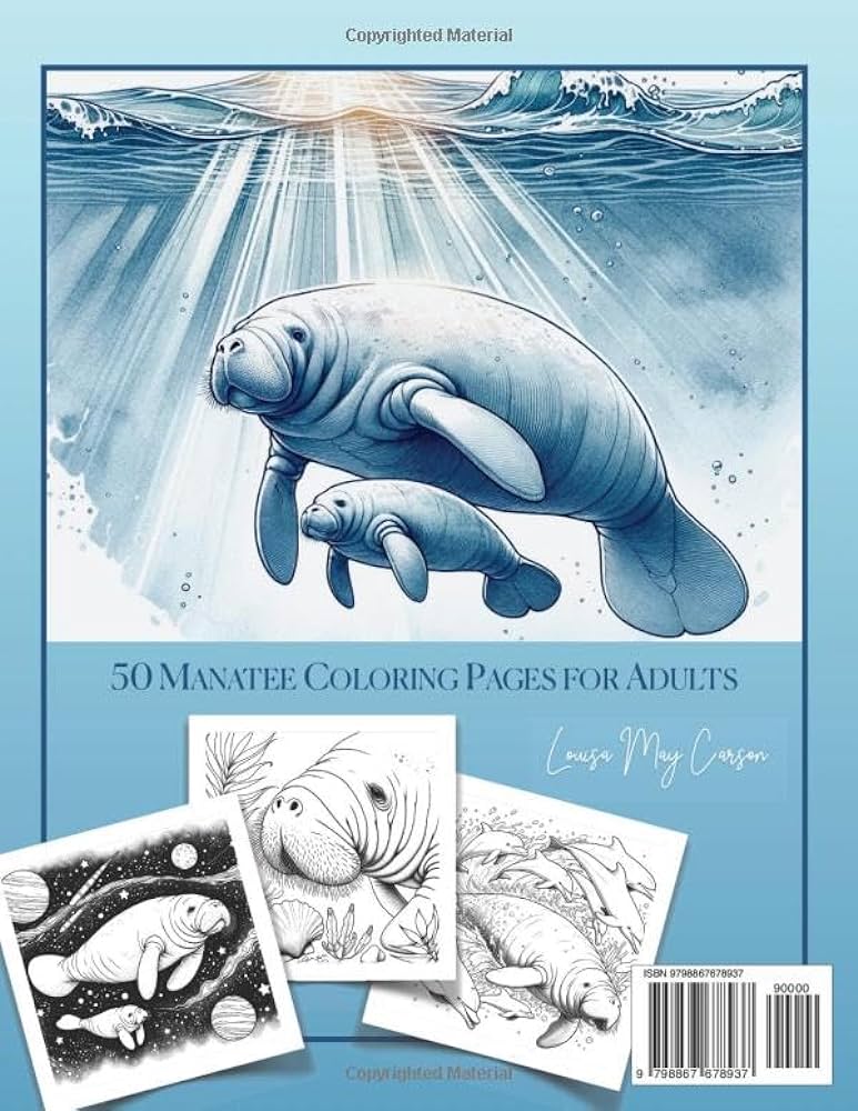 Manatee coloring book for adults animals of the ocean cute sea life coloring pages carson louisa may books