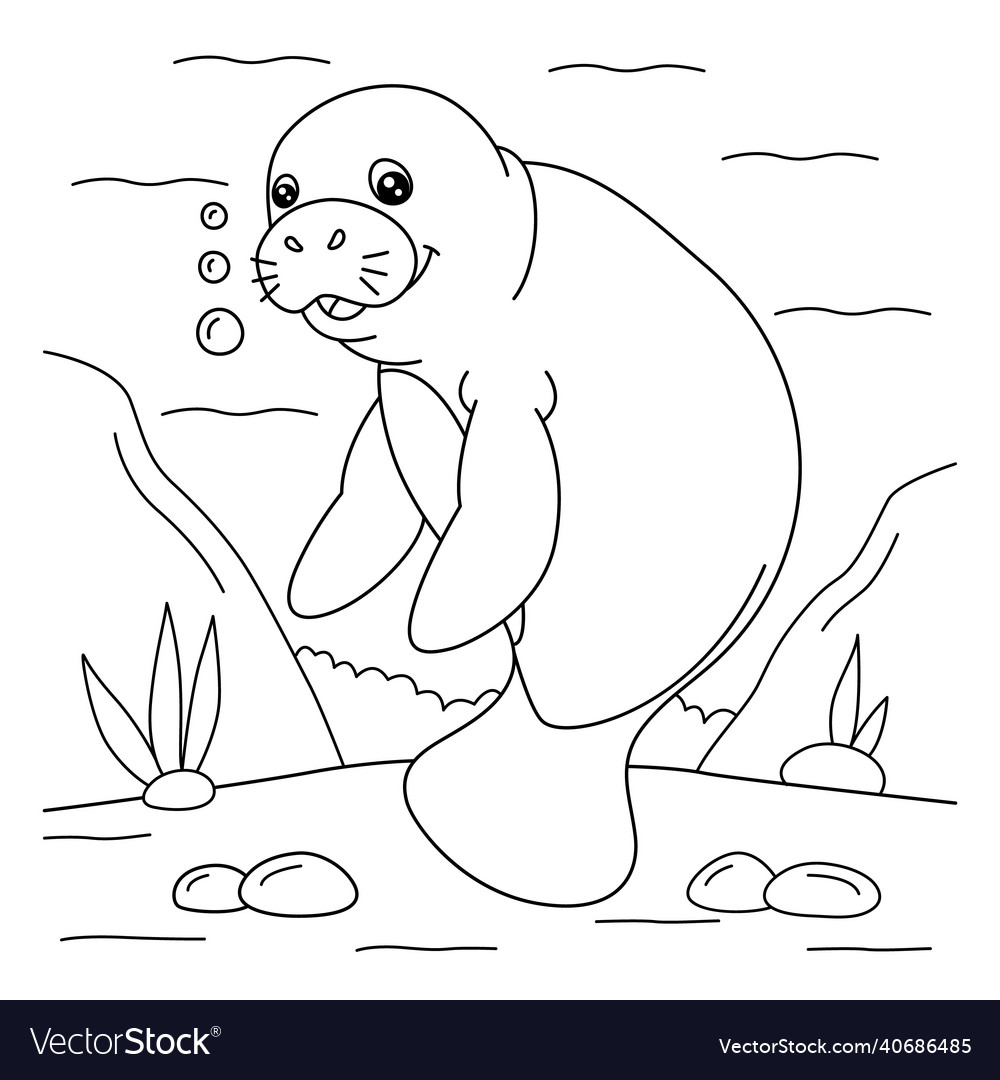 Manatee coloring page for kids royalty free vector image
