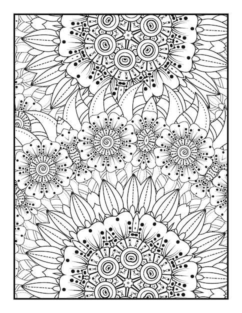 Premium vector floral coloring book for adults flower mandala coloring page with hand drawn coloring pages