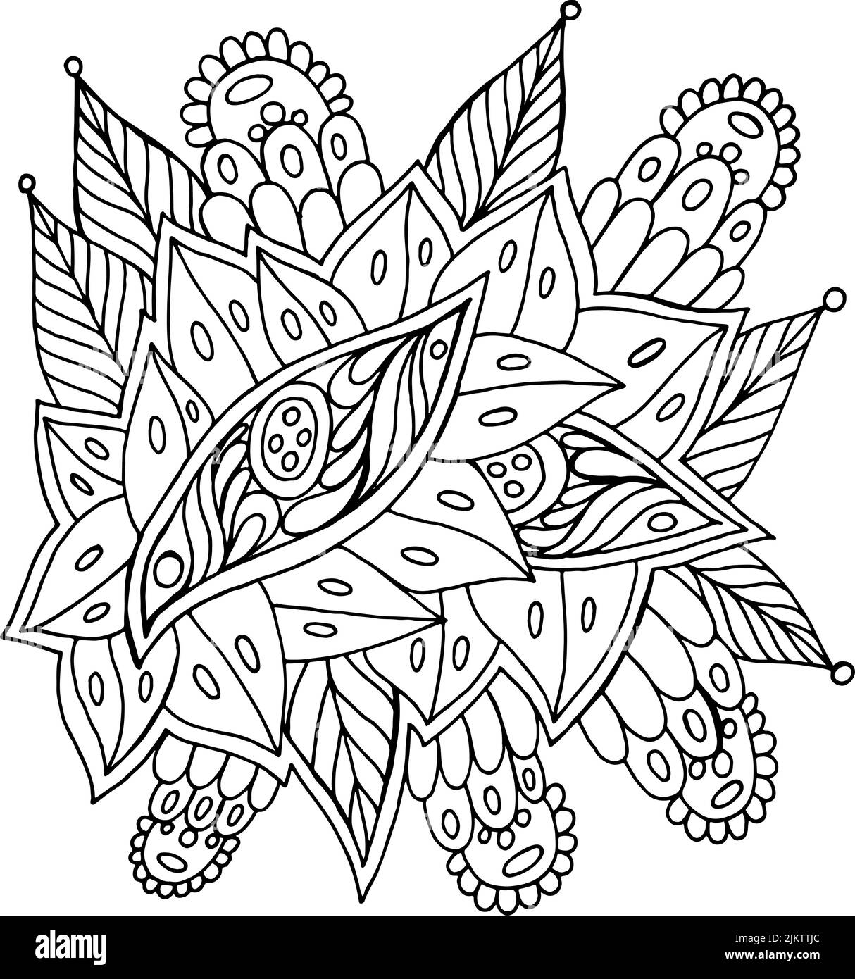 Psychedelic mandala with leaves and eyes detailed line art for coloring book adult coloring page antistress art therapy vector artwork stock vector image art