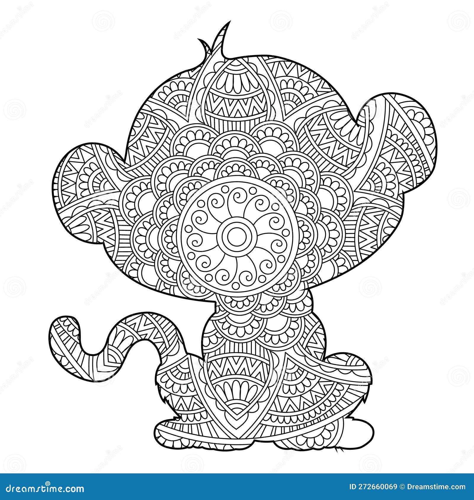 Zentangle monkey mandala coloring page for adults animal coloring book antistress coloring page stock vector