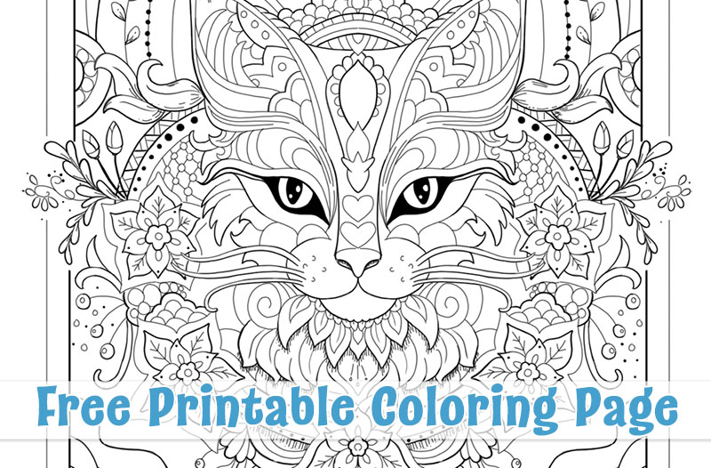Mandala cat coloring page c