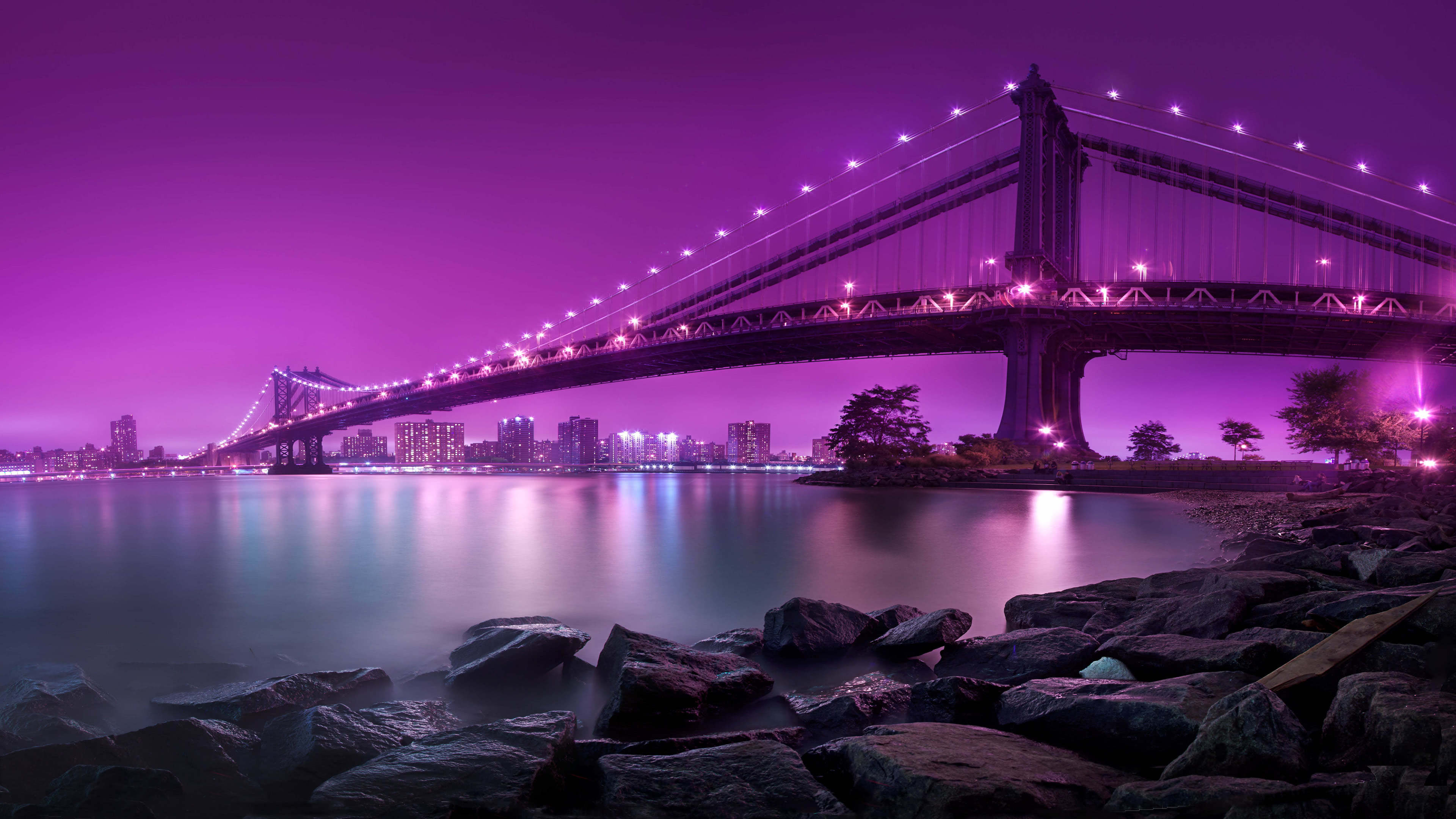 Manhattan bridge at night new york city united states uhd k wallpaper