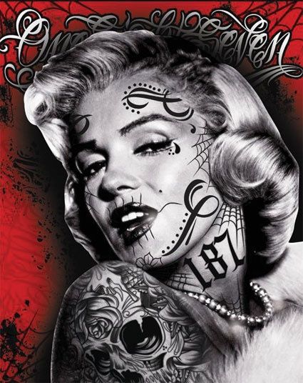 Marilyn monroe gangsta tattoo thug life girl marilyn monroe retro achtergronden