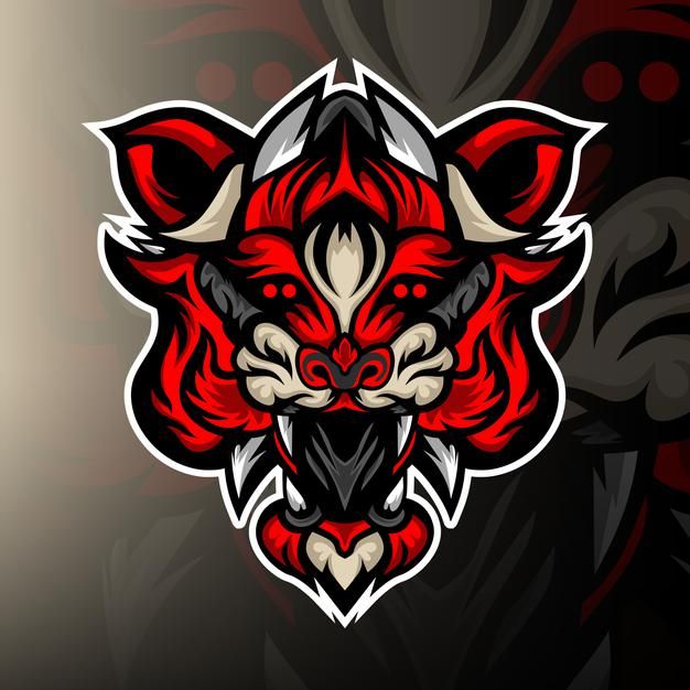 Premium vector red monster head esport mascot logo team logo design mascot photo collage template