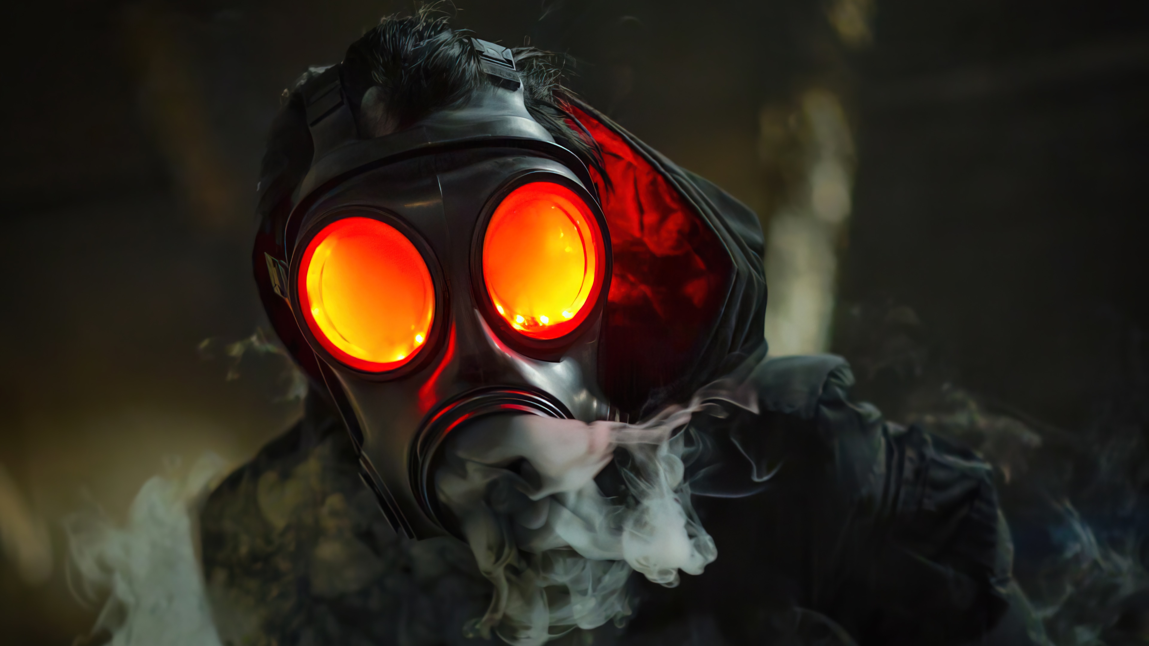 Wallpaper gas mask smoke k hd