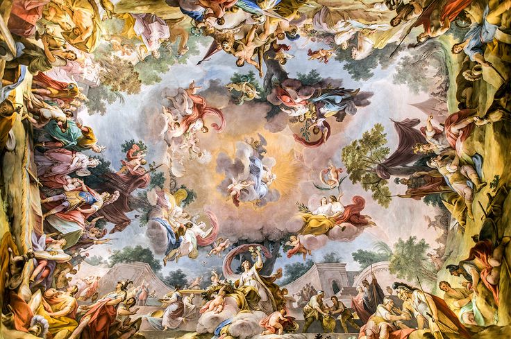 Frescoes ceiling in caserta royal palace medieval paintings abstract wall painting classic paintings