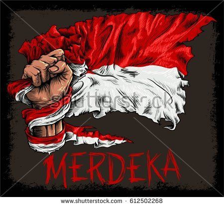 Hand hold indonesian old flag and merdeka typography merdeka means independent indonesian flag background design vector indonesian art